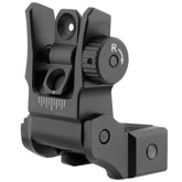 Rear view of UTG Super Slim Flip-up Rear Sight mounted on Picatinny rail
